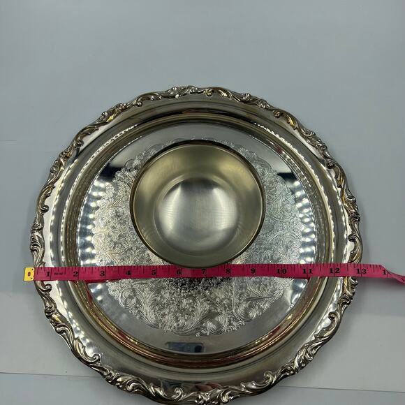 Vintage Silver Plated Chips N Dip Decorative Etched Serving Tray Bridgerton - Picture 4 of 11
